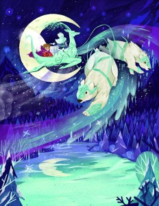 Davide Ortu's illustration of Kai and the Snow Prince: the journey to the Prince's castle.